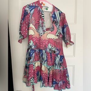 Paolita Pink & Blue Flamingo-Print Tiered Dress